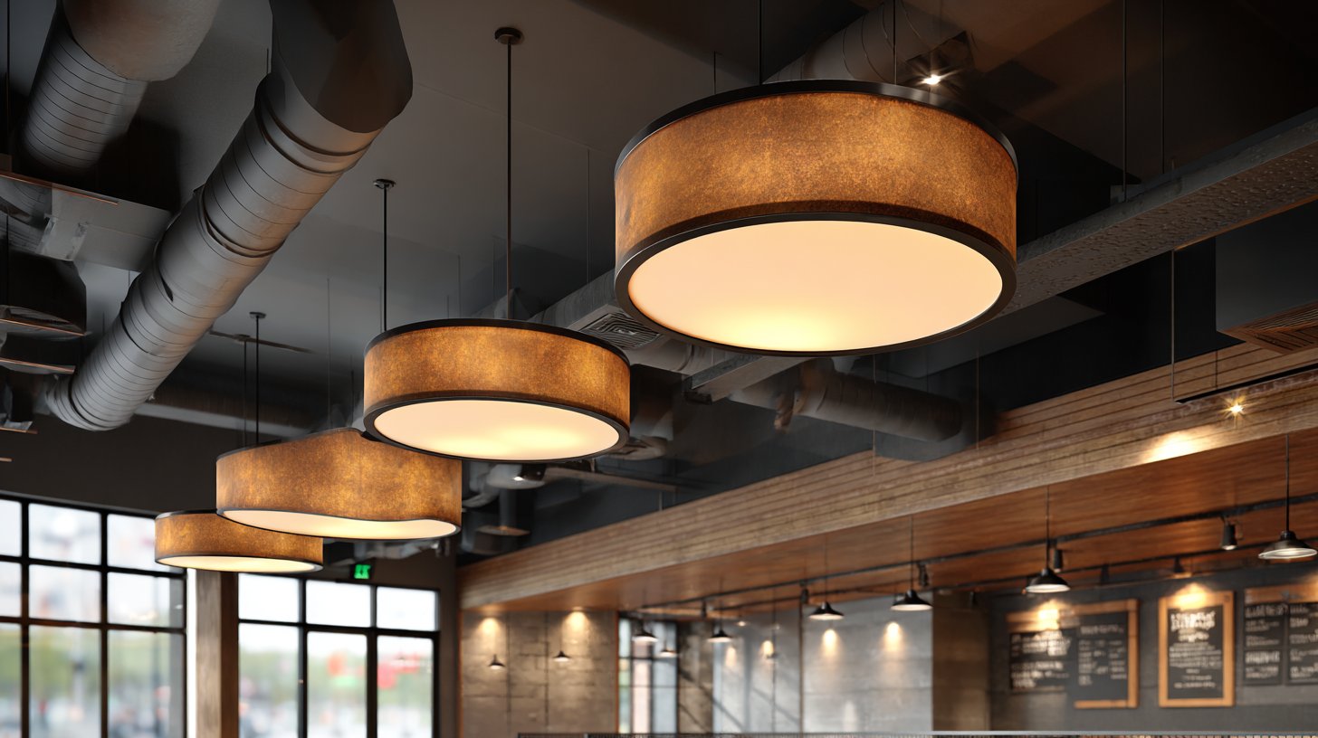 Exposed ceiling of a modern fast-casual restaurant with a wireless access point mounted among the fixtures